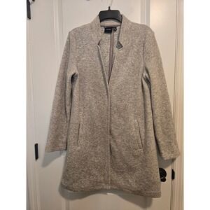 Vero Moda Grey Marl Textured Knit Car Coat Jacket Medium Snap Front Minimalist